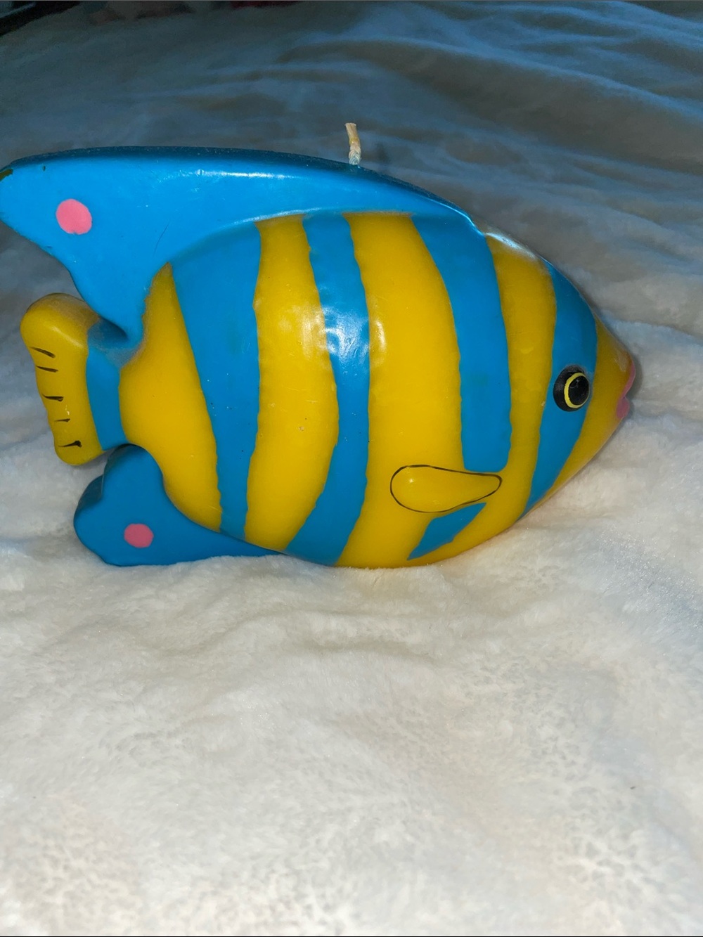 Colorful Blue and Yellow Striped Fish Candle -  Approximately 5” x 8” x 2”